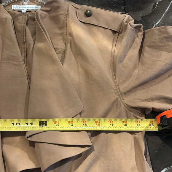 French Connection Tan Trench Coat with Wrap Front and Lapel Collar - Picture 10 of 11